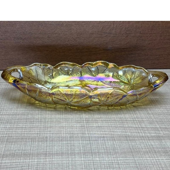Vtg Retro Sunflower Floral Amber Lustre Glass Candy Dish Relish Condiment - Picture 6 of 10